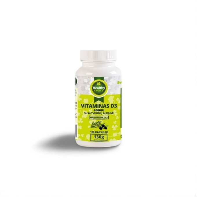 Vitaminai D3 4000IU su alyvuogių aliejumi „Healthy Choice” 120 kapsulių